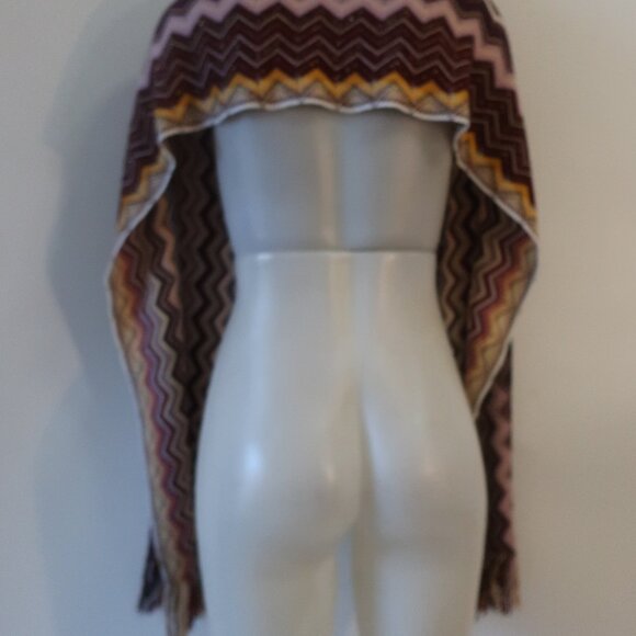 NWOT Womens Missoni Burgundy, Pink, Orange Chevron Fringed Scarf Wrap OS - Picture 5 of 7